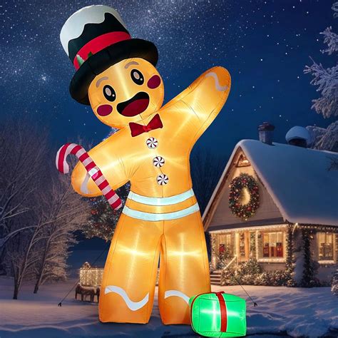 GUDELAK 12FT Christmas Inflatables Outdoor Decorations Gingerbread Man ...