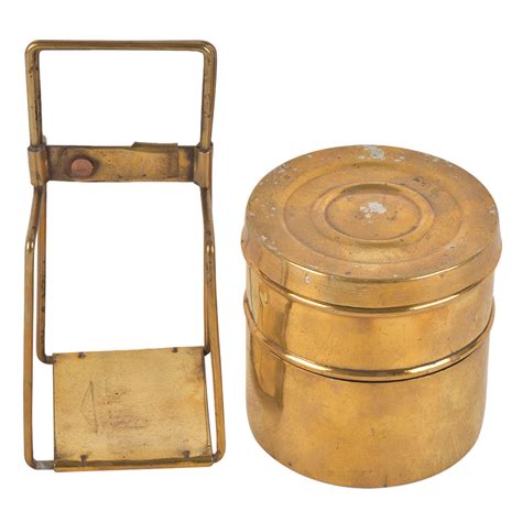 Vintage Brass Tiffin Lunch Box With Handle