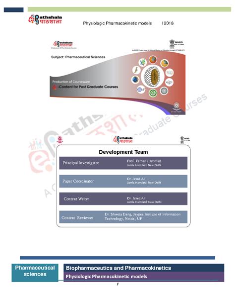 Physiological Pharmacokinetic Models in Biopharmaceutics (PHAR 101 ...