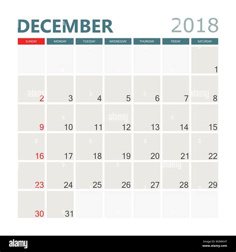 December 2018 calendar. Calendar planner design template. Week starts ...