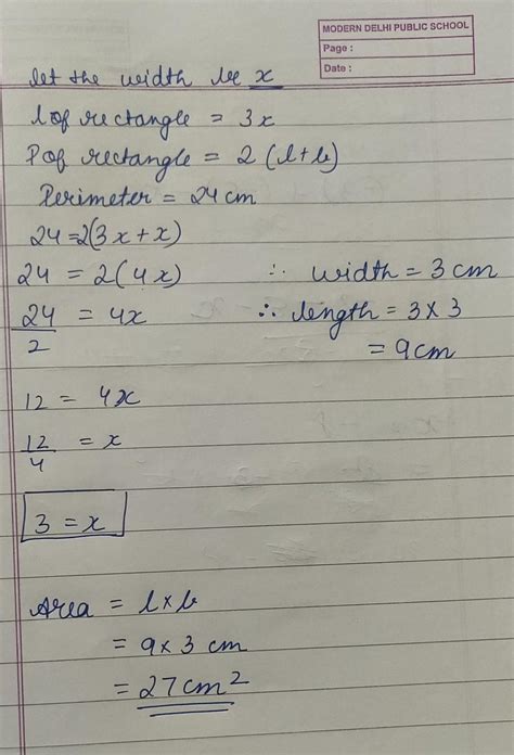 The length of a rectangle is three times the width and the perimeter is ...
