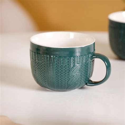 Knitted Texture Green Cappuccino Cup Set of 4 Large 490ml Online ...