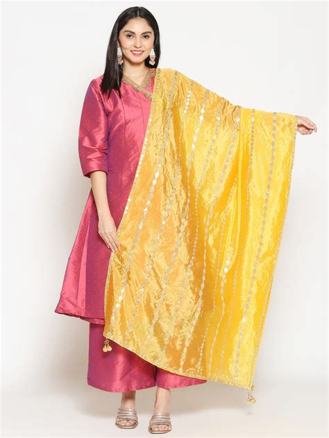 Silk Dupatta with Gotta Patti Work – Dupatta Bazaar