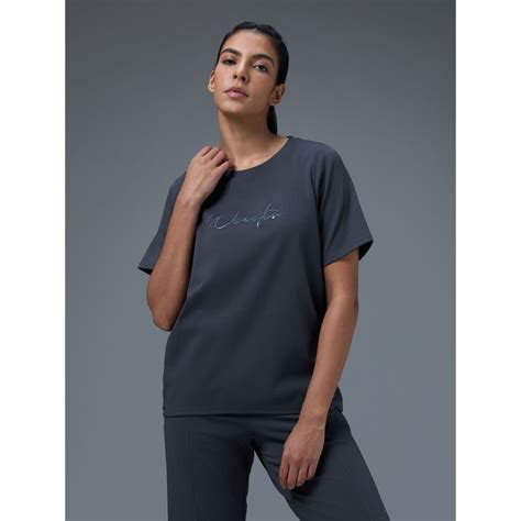 Buy Technosport Women Printed Relaxed Fit Round Neck Grey Sport T-Shirt ...