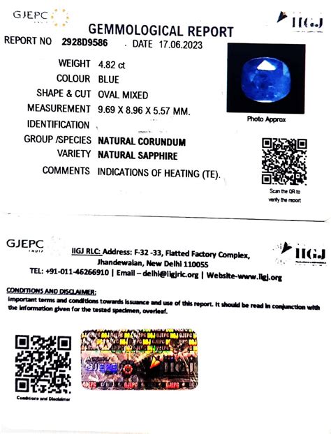 4.82/CT Natural Blue Sapphire with Govt Lab Certificate (8991) | Gem ...