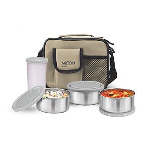 OfferTag: Milton Steel Combi Lunch Box with Tumbler, 4-Pieces, Beige ...