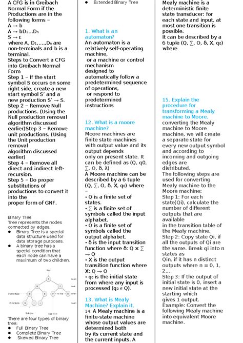 TOC3 - Note - A CFG is in Greibach Normal Form if the Productions are ...