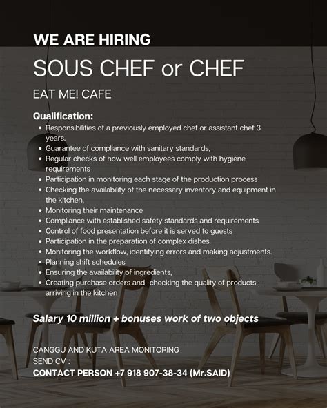 Lowongan Kerja Bali | WE ARE HIRRING SOUS CHEF or CHEFF EAT ME! CAFE ...