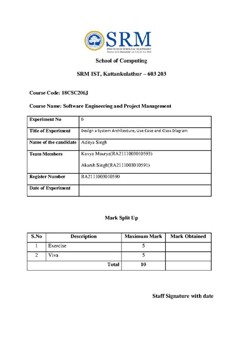 18CSC206J SEPM Ex 6 - mmmmmmmm - School of Computing SRM IST ...