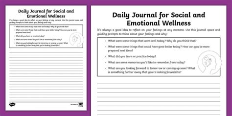 Daily Journal for Social and Emotional Wellness 3rd-5th