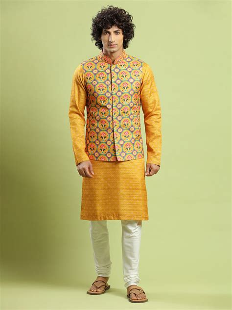 Tuscan Yellow Patola Kurta Bandi Set – KORANM