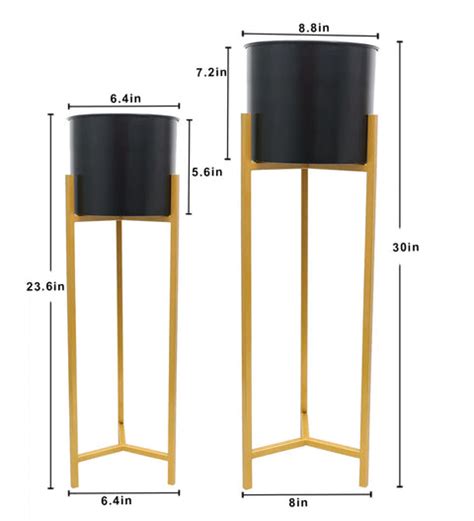 Matte Black Metallic Flower Pot with Golden Stand for home decor (set ...