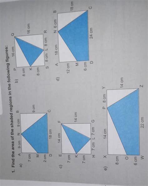 1. Find the area of the shaded regions in the following figures ...