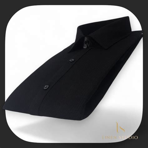 Pure Cotton Netted Dobby Black Shirt – Linen Studio