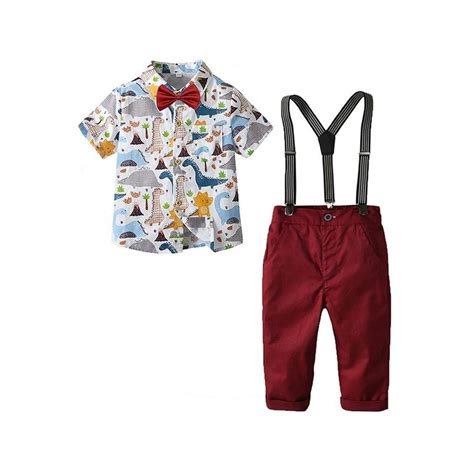 Buy Hopscotch Boys White and Maroon Animal Print Shirt Suspender Pant ...