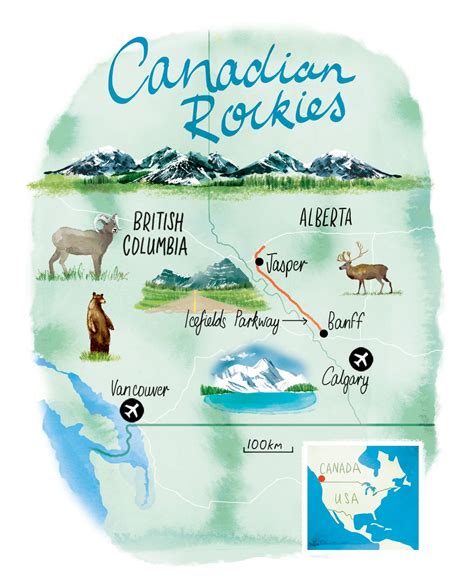 Canadian Rockies map | World map travel, Map, Illustrated map