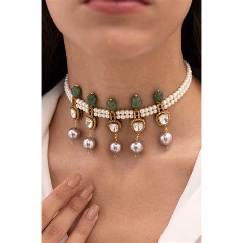 Buy Joules By Radhika Devira Green Stone Pearl Choker Online