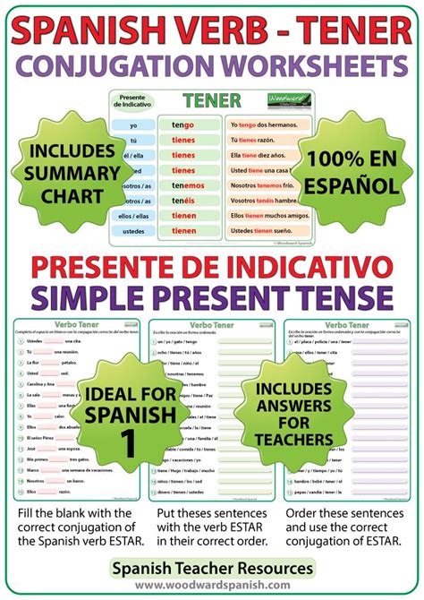 Spanish Verb TENER - Conjugation worksheets of TENER in the simple ...