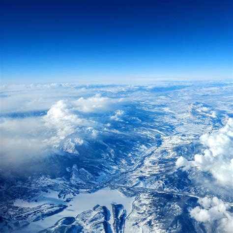 Download wallpaper 3415x3415 mountains, aerial view, sky, clouds, peaks ...