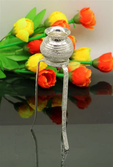 925 sterling silver handmade God shiva lingam water flow pot or puja ...