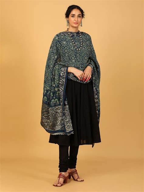 Buy Indigo Ajrakh Printed Georgette Dupatta | RUM18MAY110/RUM18 | Theloom