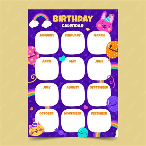 Premium Vector | Hand drawn birthday calendar template