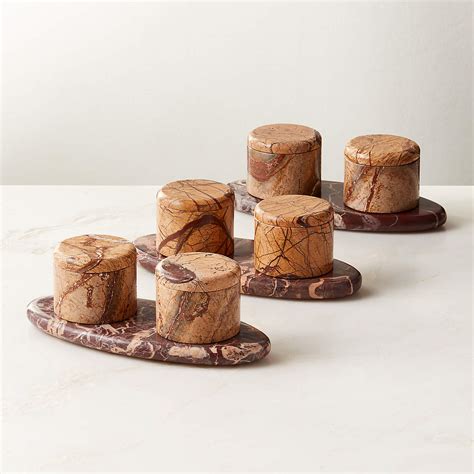 Zetes Tan and Red Marble Salt Cellars, Set of 3 + Reviews | CB2 Canada