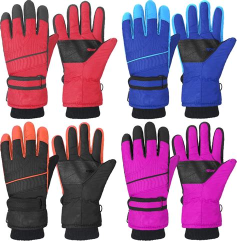 Amazon.com : Xuhal 4 Pairs Kids Snow Gloves Winter Ski Waterproof Warm ...