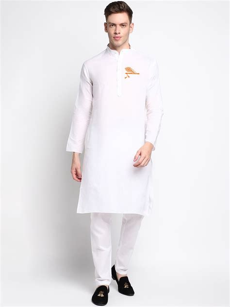 DEVOILER Men White Janmashtami Special Hand Painted Cotton Kurta ...