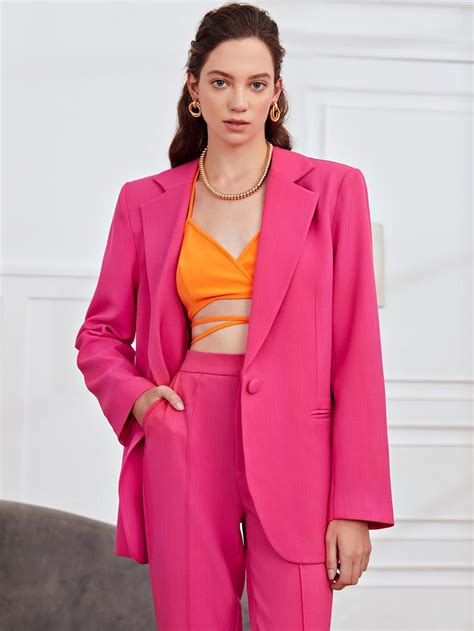 Notched Collar Buttoned Detail Blazer | Pink suits women, Suits for ...