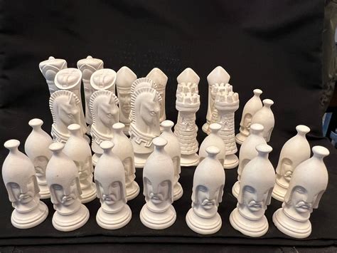 Vintage Unglazed Ceramic Chess Set Marked Renee | Chess set, Diy chess ...