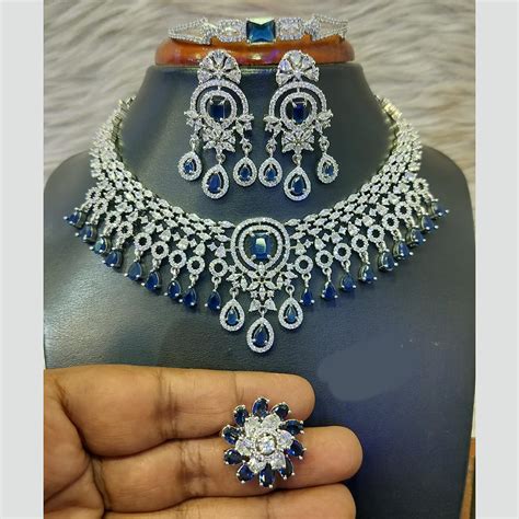 Jain Jewellers Silver Plated American Diamond Necklace Set – JewelEMarket