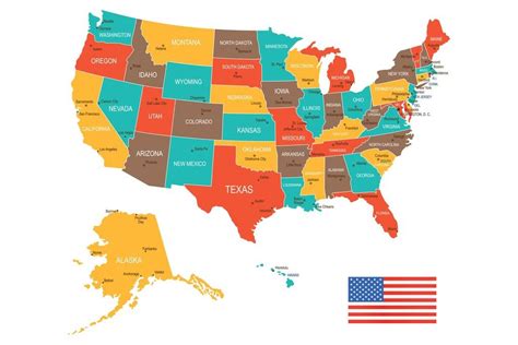 Multi Colored Map of The United States USA Classroom Cool Wall Decor ...