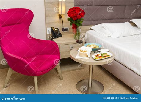 Hotel Room Service, Dinner and Flowers. Romantic Vacation Stock Photo ...