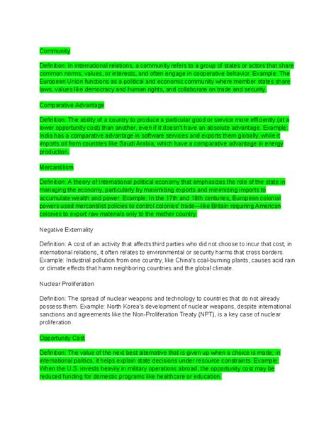 International Relations Key Concepts: Definitions and Examples - Community Definition: In - Studocu
