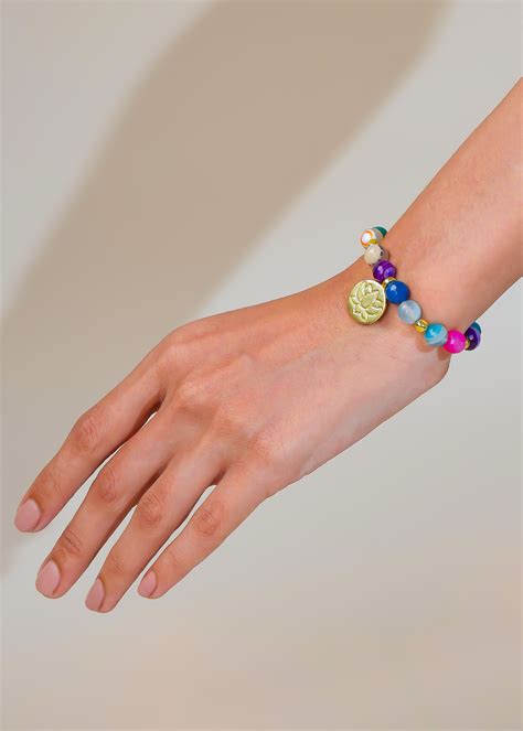 Focus and Self-Control - Multi Onyx Lotus Charm Bracelet – YoTreasureIndia