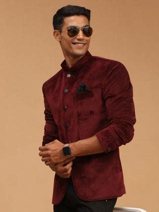 Vastramay Men's Maroon Polka Dot Printed Velvet Jodhpuri – vastramay