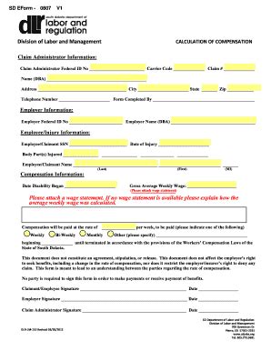 Fillable Online state sd Form110 Calculation of Compensation - State of ...