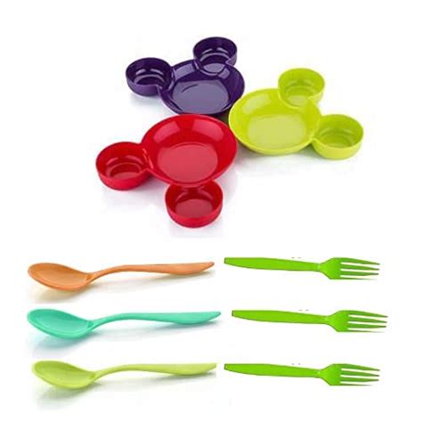 Buy Puno Mickey Mouse Shape Plates with Spoon Set(3 Plate,3 Spoon and 3 ...