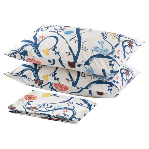 REVFINGERÖRT flat sheet and 2 pillowcase, white/multicolour, 240x260 ...