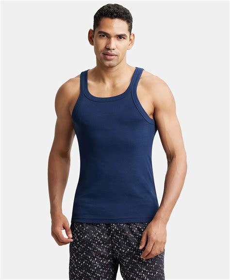 Buy Super Combed Cotton Rib Square Neck Gym Vest - Navy US26 | Jockey India