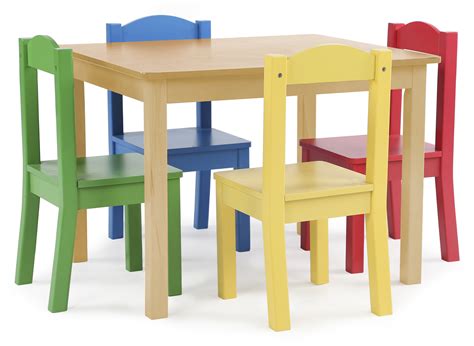 Tot Tutors Kids Wood Table and 4 Chairs Set, Natural/Primary (Primary ...