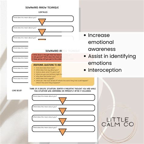 CBT Downward Arrow Technique Worksheet, Core Beliefs Psychoeducation ...