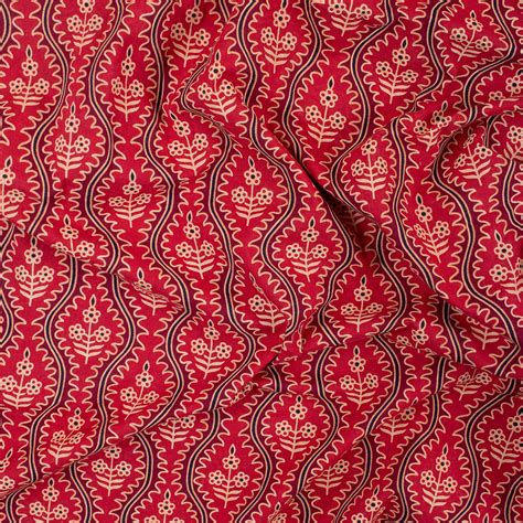 Buy Hand Block Floral Printed Pure Cotton Ajrak Fabric Online – Dmaasa