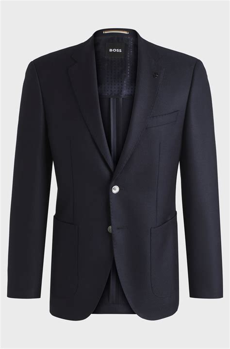 BOSS - Regular-fit jacket in micro-patterned virgin wool - Dark Blue
