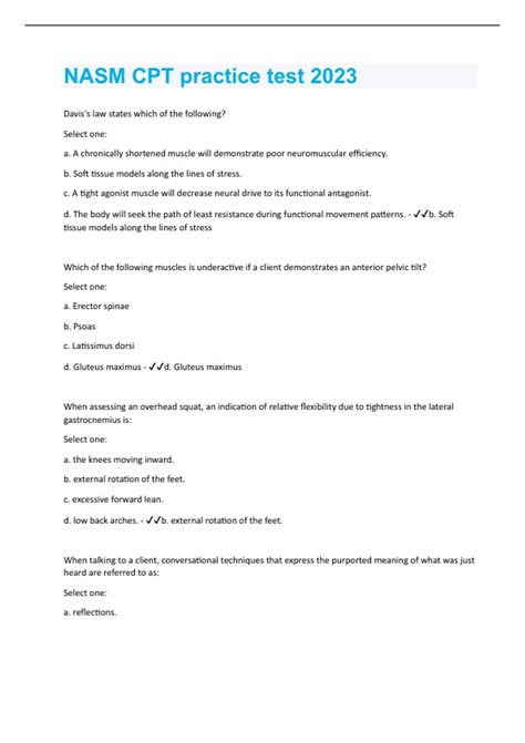 NASM CPT practice test 2023 | 100 Questions and Answers with complete ...