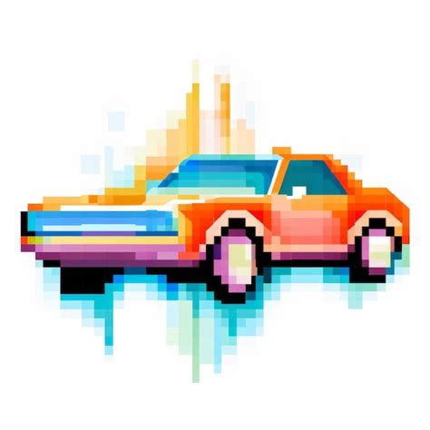 Pixel Art Car avec des couleurs au néon Soft Focus Design nostalgique ...