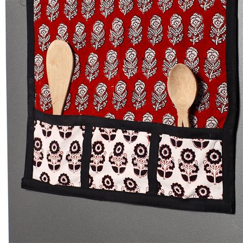 Red Bagh Block Printed Cotton Fridge Top Cover with Pockets – iTokri आई ...