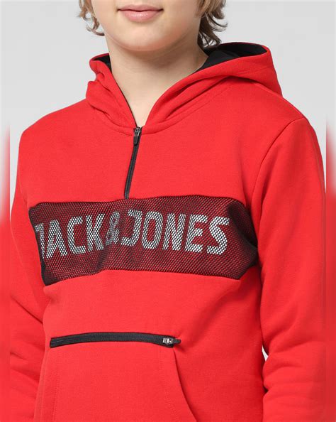 JUNIOR BOYS Red Logo Print Hooded Sweatshirt