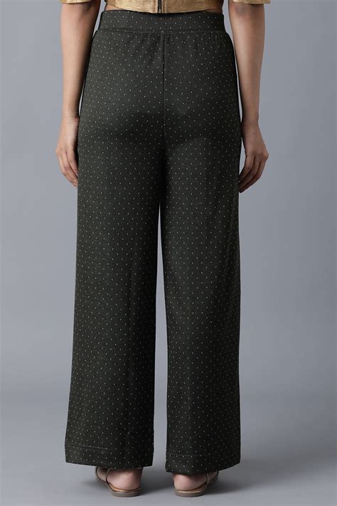 Buy Green Solid Straight Fit Palazzo With Elasticated Waist Online for ...